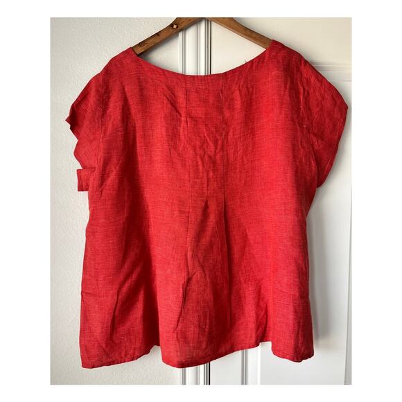 FLAX Womens 100% Linen Short Sleeve Brick Red Oversized Top Blouse | Size Large - Picture 3 of 6